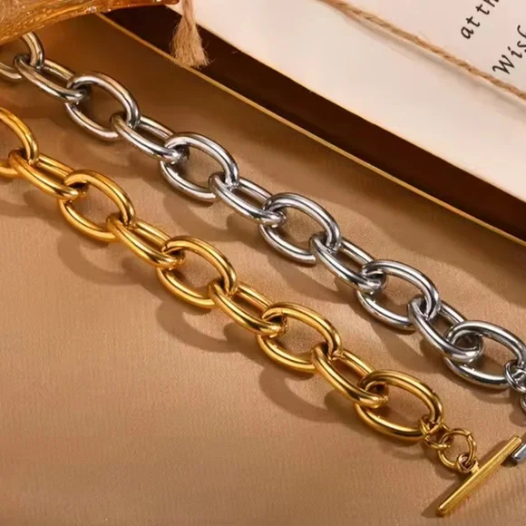 Chunky Bold Toggle Bracelets 18K Gold Stainless Steel - Picture 6 of 9